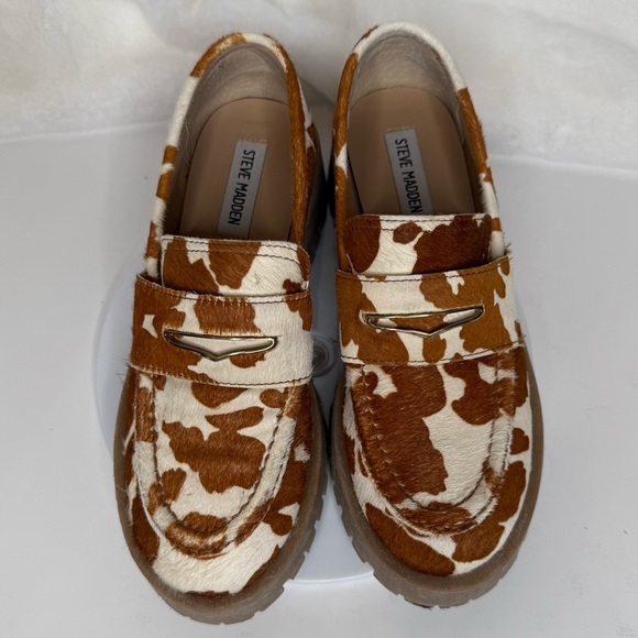 Steve Madden Lawrence-C Leather Loafers Brown & White Animal Print Womens 7M - Picture 7 of 7